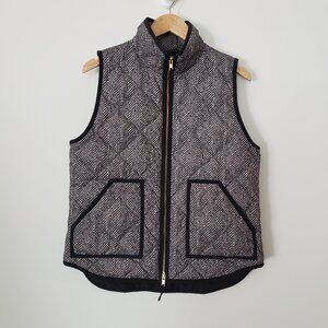 J. Crew M Down Fill Quilted Puffer Vest - Herringbone Print with Pockets